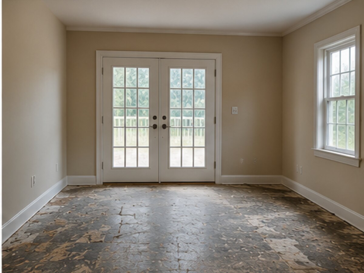 Illustrative damaged floor before restoration